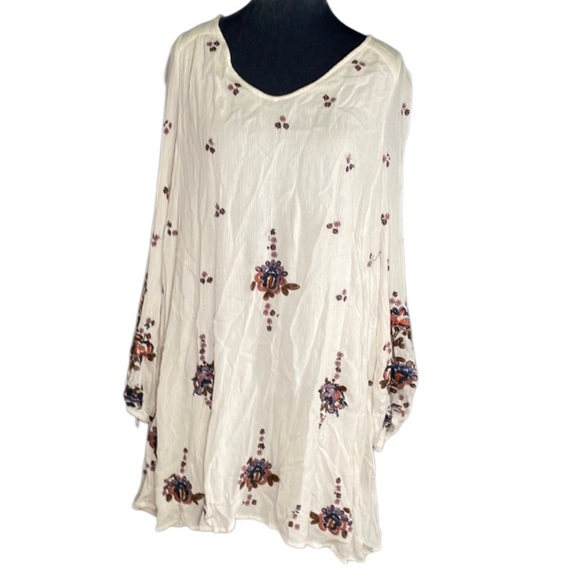 Free People Dresses & Skirts - Free People Oxford Floral Embroidered Mini Dress Bell Sleeves Festival Small